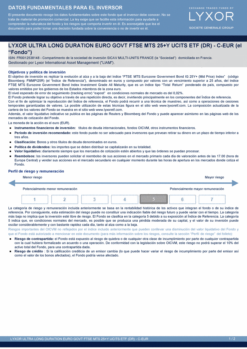 DICI LYXOR ULTRA LONG DURATION EURO GOVT FTSE MTS 25+Y (DR) UCITS ETF - C-EUR - 26/03/2015 - Espagnol
