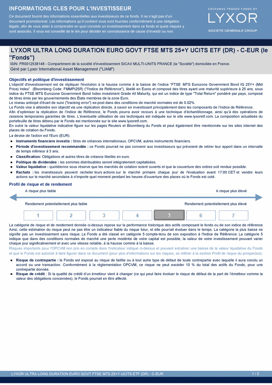 DICI LYXOR ULTRA LONG DURATION EURO GOVT FTSE MTS 25+Y (DR) UCITS ETF - C-EUR - 26/03/2015 - Français