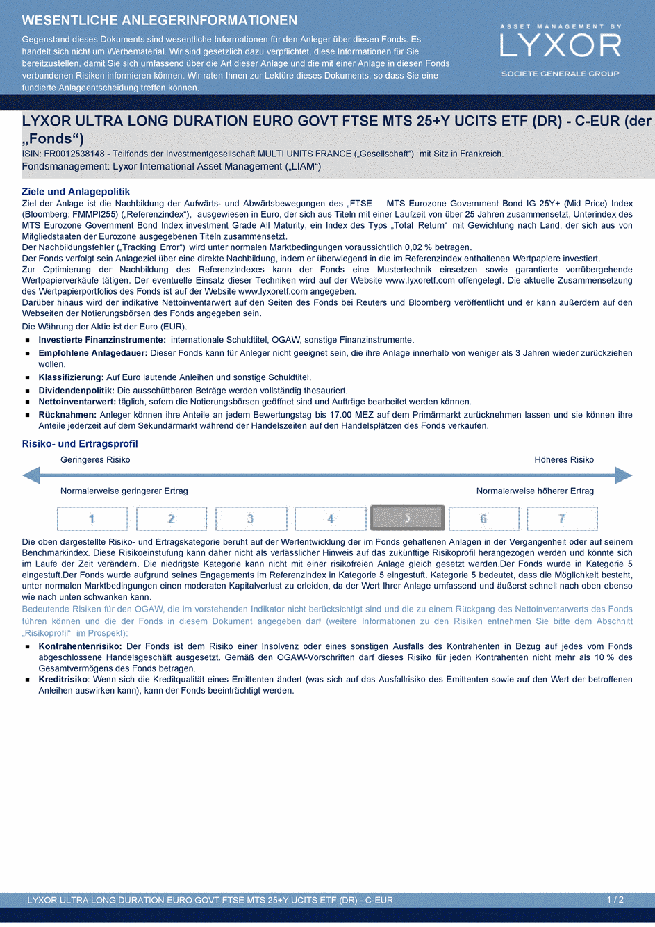 DICI LYXOR ULTRA LONG DURATION EURO GOVT FTSE MTS 25+Y (DR) UCITS ETF - C-EUR - 30/06/2016 - Allemand