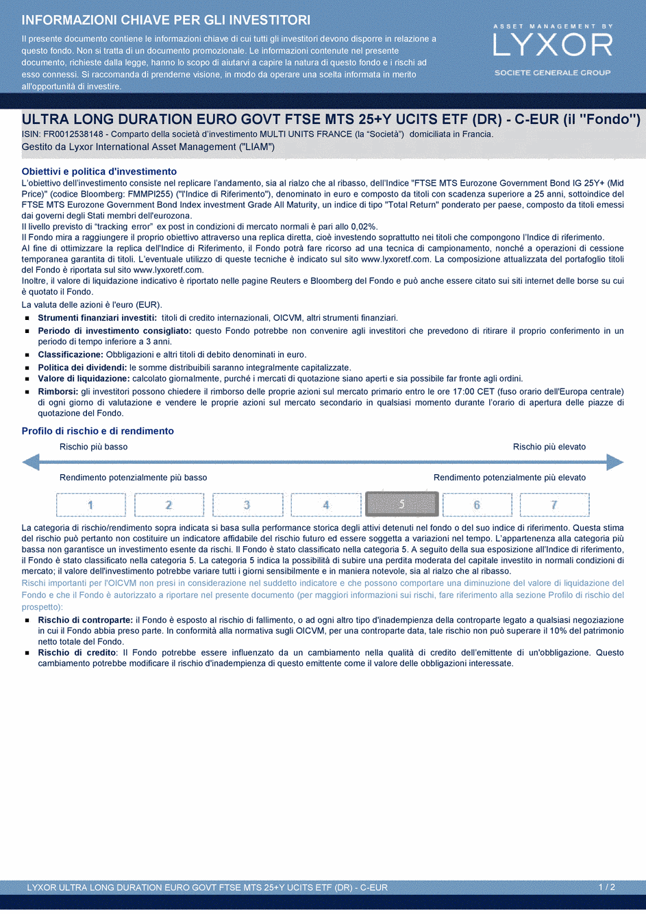 DICI LYXOR ULTRA LONG DURATION EURO GOVT FTSE MTS 25+Y (DR) UCITS ETF - C-EUR - 30/06/2016 - Italien