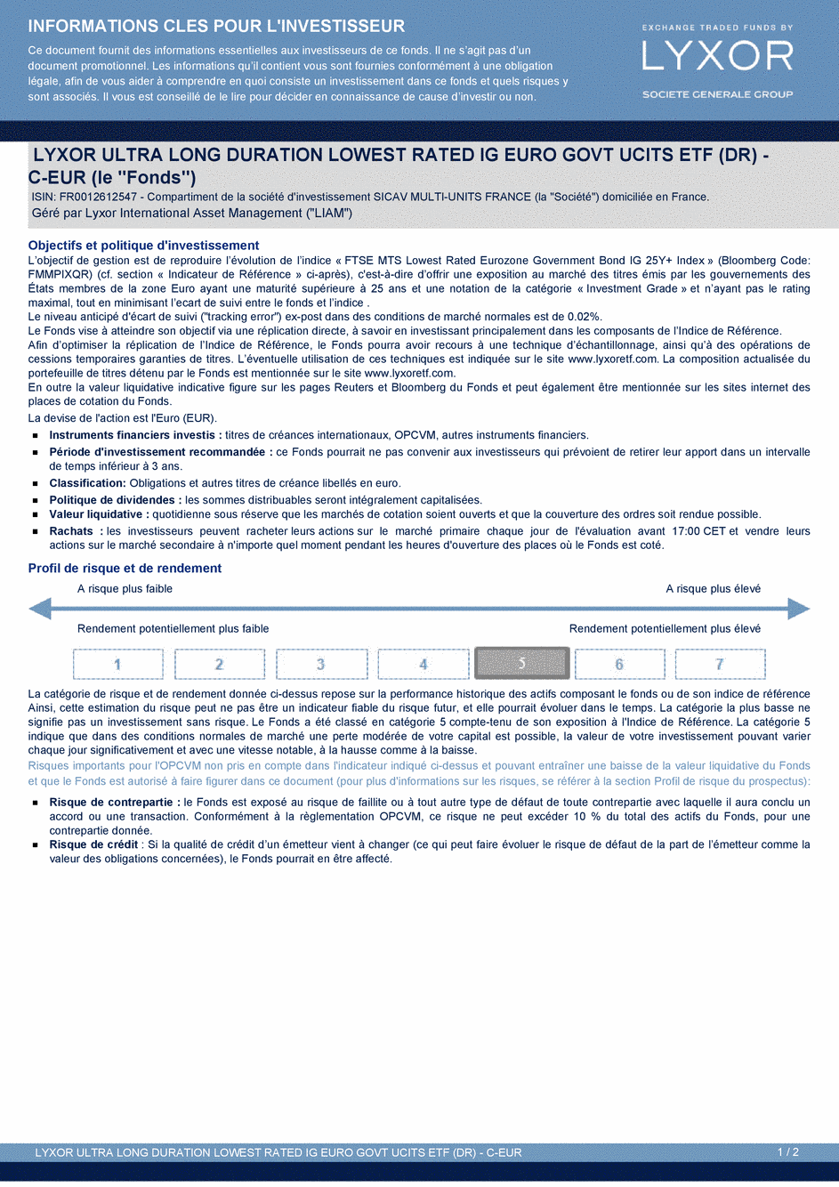 DICI LYXOR ULTRA LONG DURATION LOWEST RATED IG EURO GOVT UCITS ETF (DR) Part C-EUR - 26/03/2015 - Français