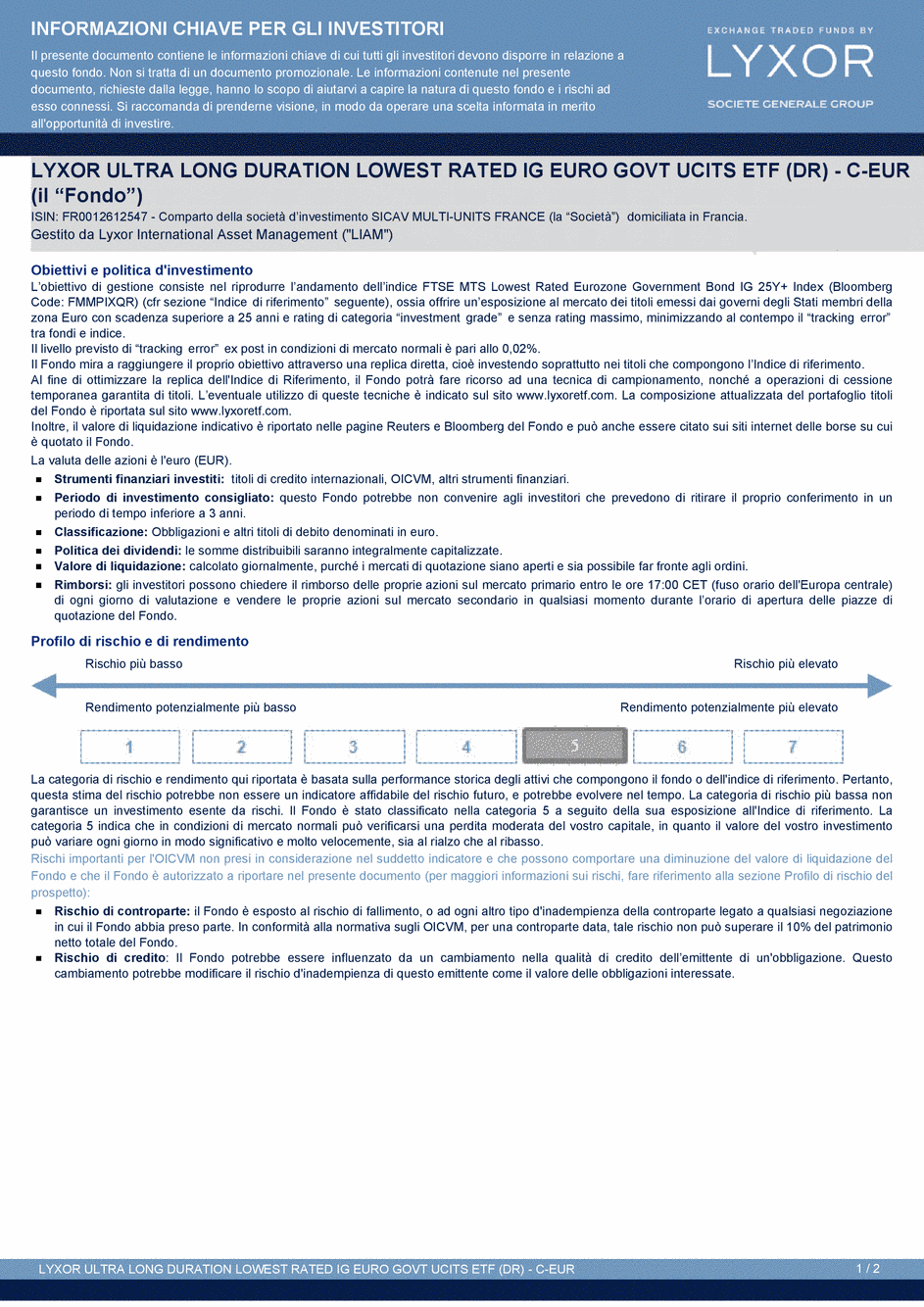 DICI LYXOR ULTRA LONG DURATION LOWEST RATED IG EURO GOVT UCITS ETF (DR) Part C-EUR - 26/03/2015 - Italien