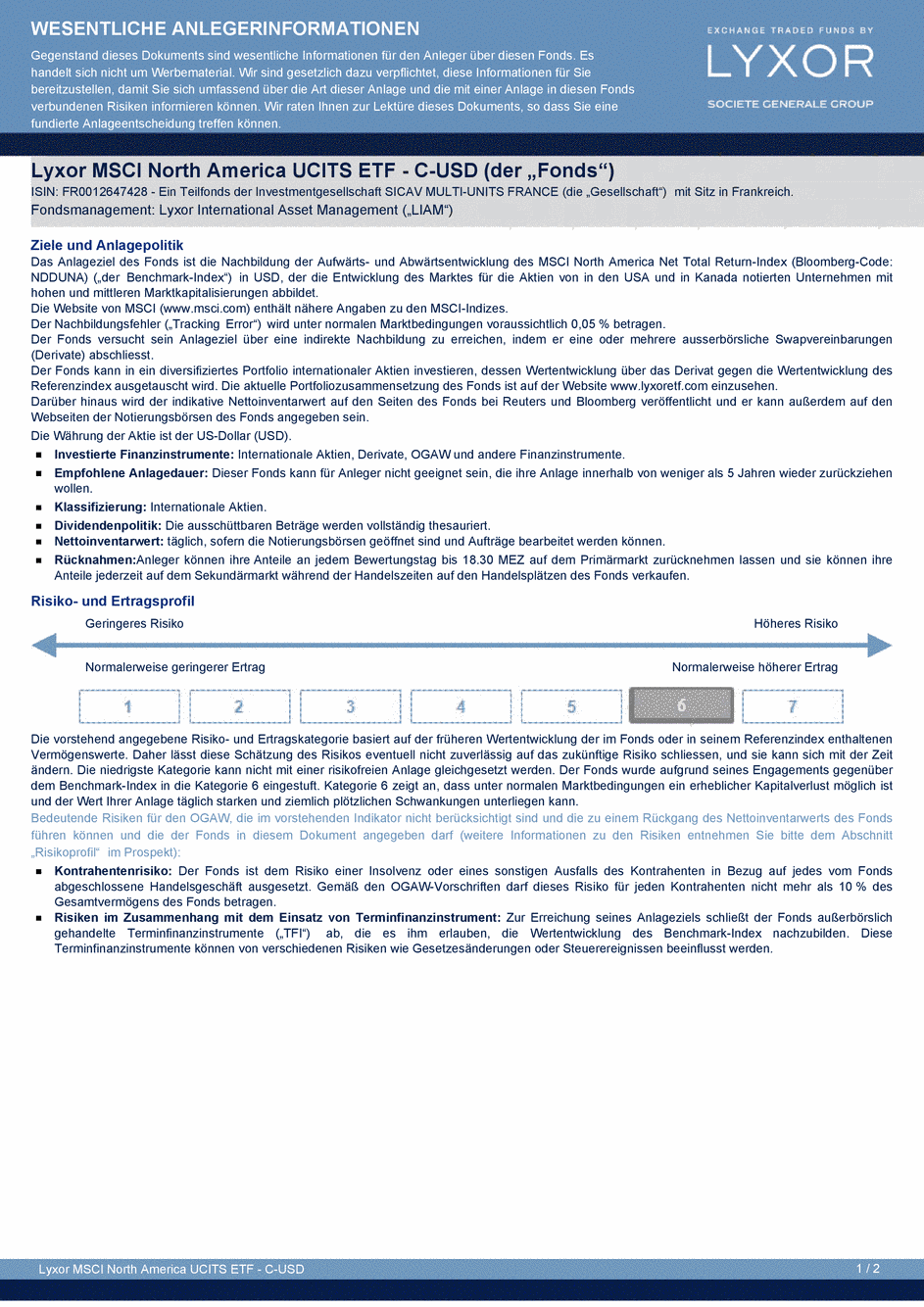 DICI LYXOR MSCI NORTH AMERICA UCITS ETF C-USD - 26/03/2015 - Allemand