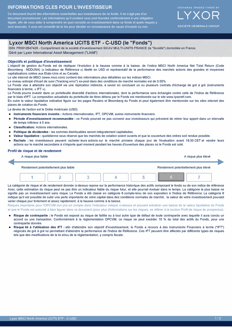 DICI LYXOR MSCI NORTH AMERICA UCITS ETF C-USD - 26/03/2015 - Français