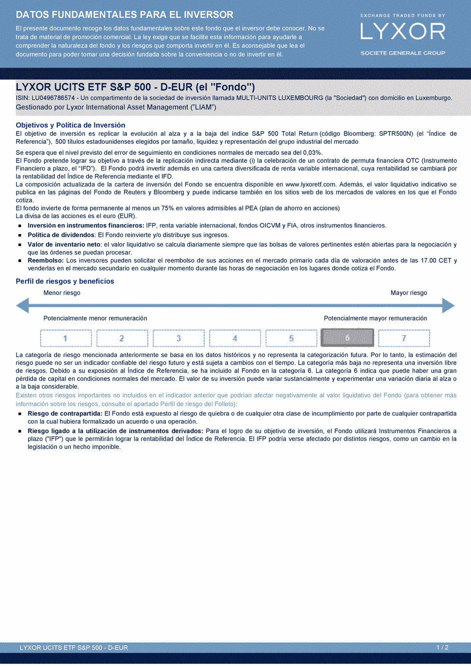 DICI Lyxor S&P 500 UCITS ETF - Dist (EUR) - 28/02/2014 - Espagnol