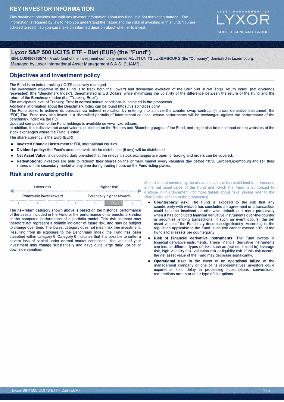 DICI Lyxor S&P 500 UCITS ETF - Dist (EUR) - 19/02/2021 - Anglais