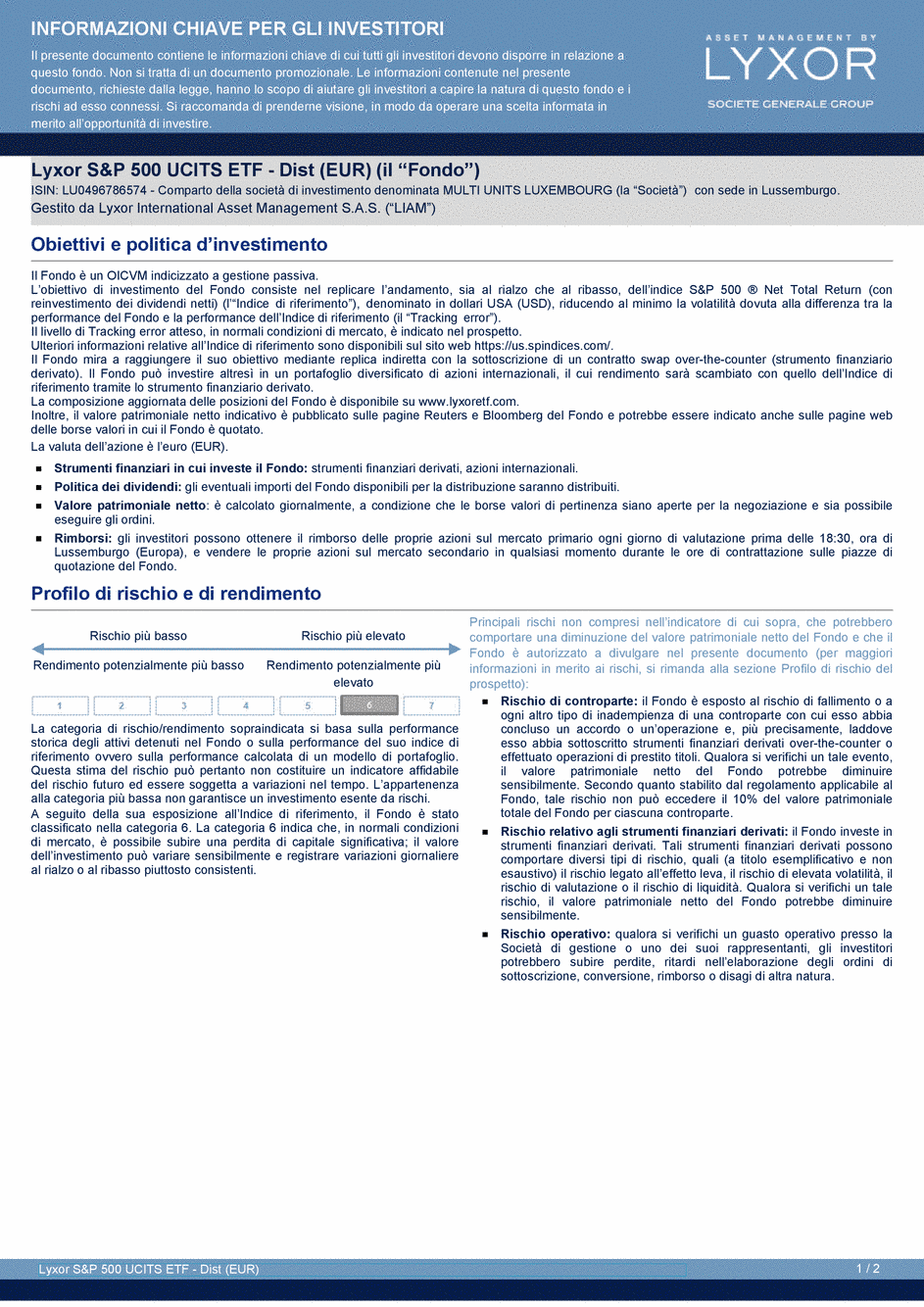 DICI Lyxor S&P 500 UCITS ETF - Dist (EUR) - 19/02/2021 - Italien