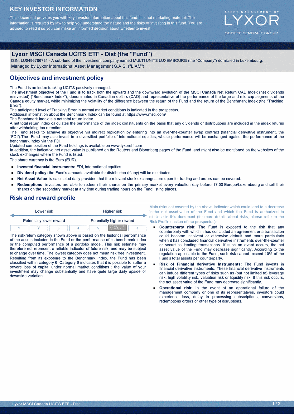 DICI Lyxor MSCI Canada UCITS ETF - Dist - 19/02/2021 - Anglais