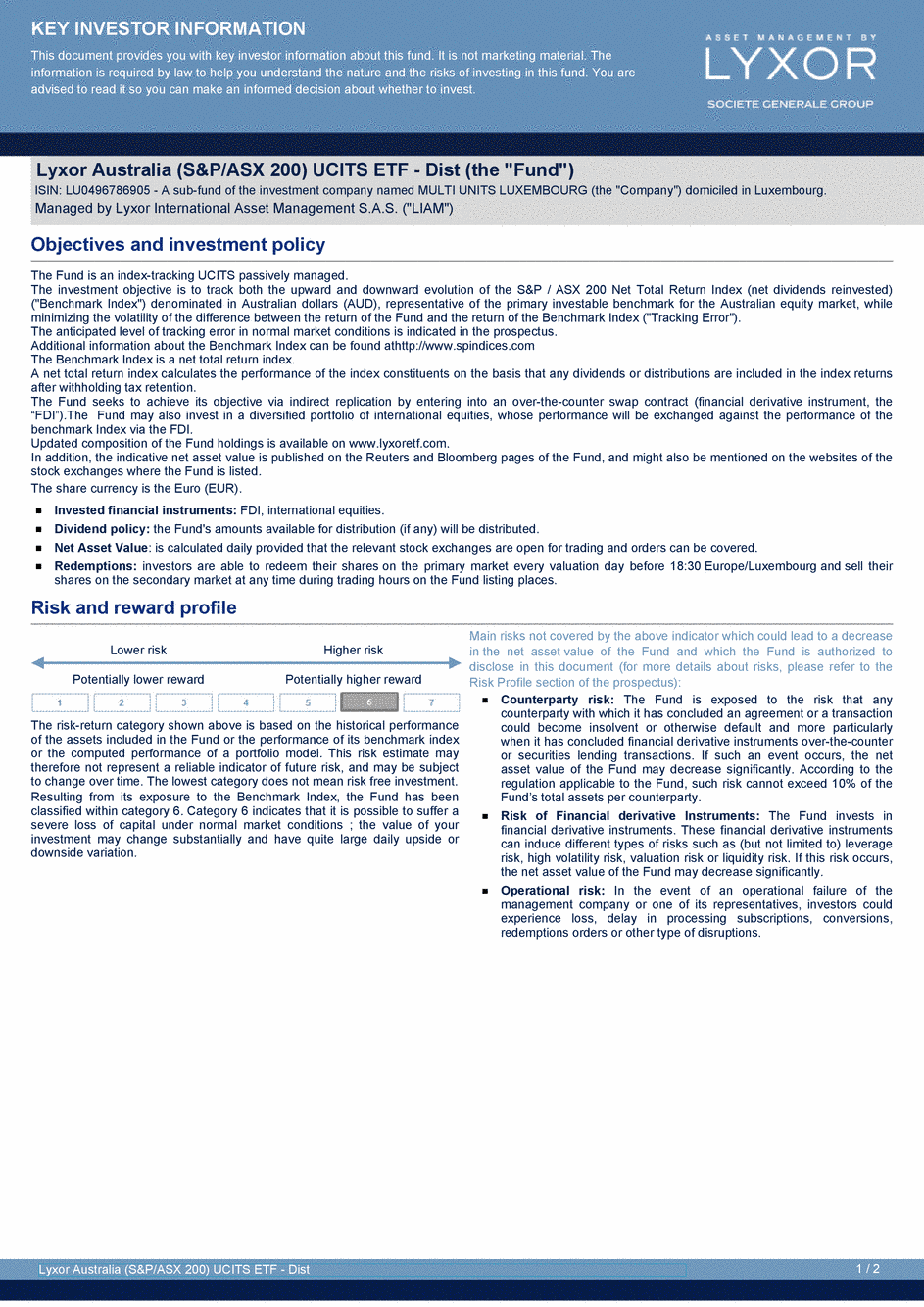 DICI Lyxor Australia (S&P/ASX 200) UCITS ETF - Dist - 19/02/2021 - Anglais