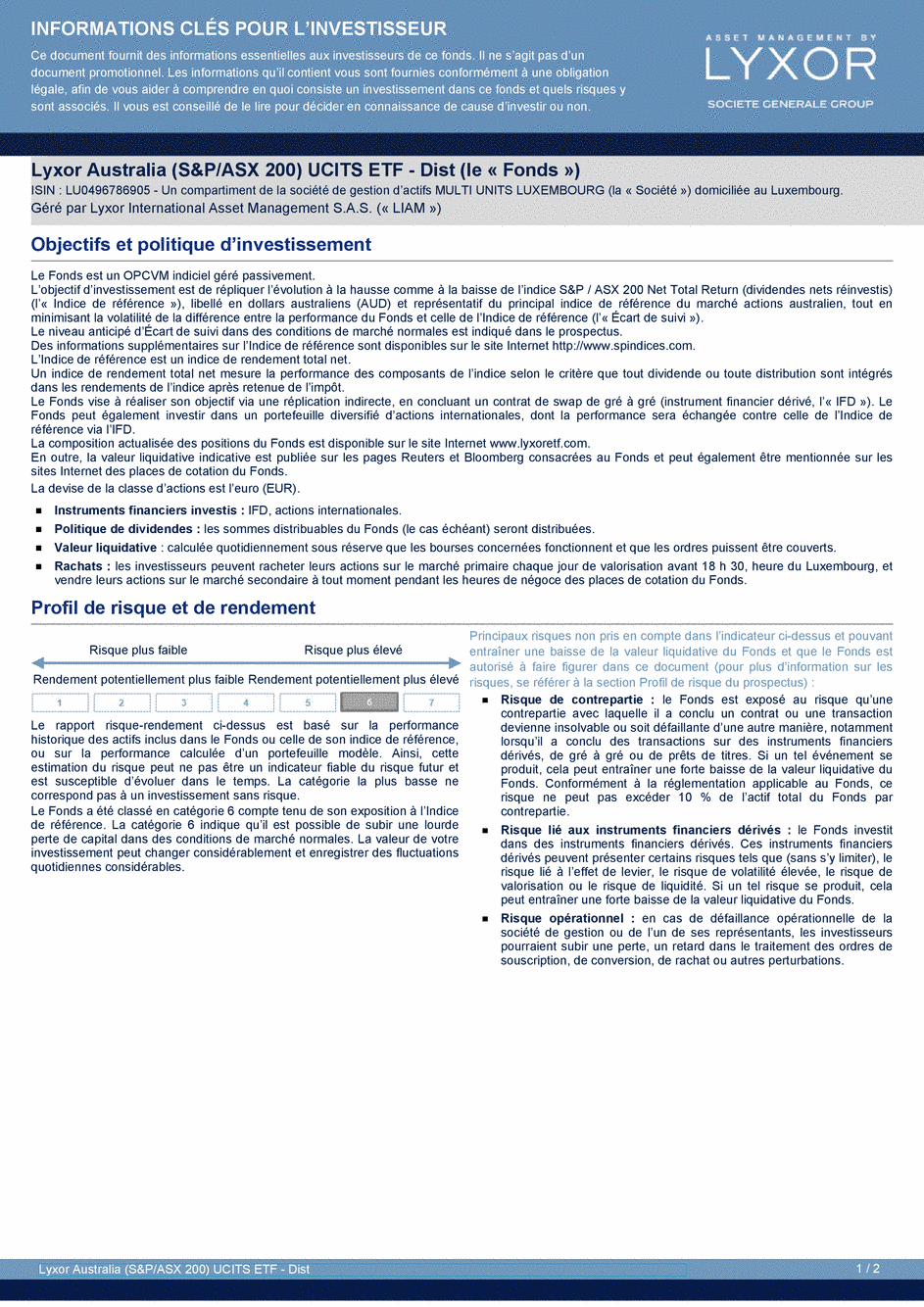 DICI Lyxor Australia (S&P/ASX 200) UCITS ETF - Dist - 19/02/2021 - Français