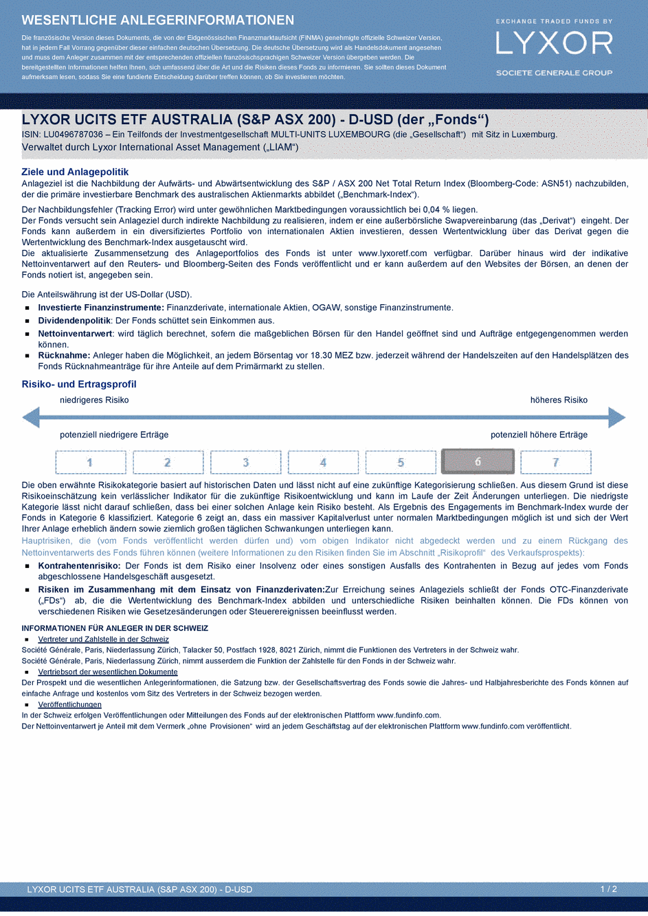 DICI Lyxor Australia (S&P/ASX 200) UCITS ETF - D-USD - 16/07/2014 - Allemand