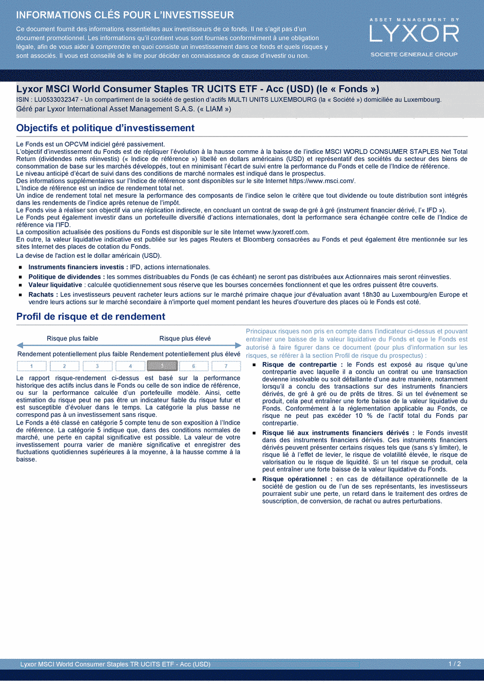 DICI Lyxor MSCI World Consumer Staples TR UCITS ETF - Acc (USD) - 10/07/2020 - Français