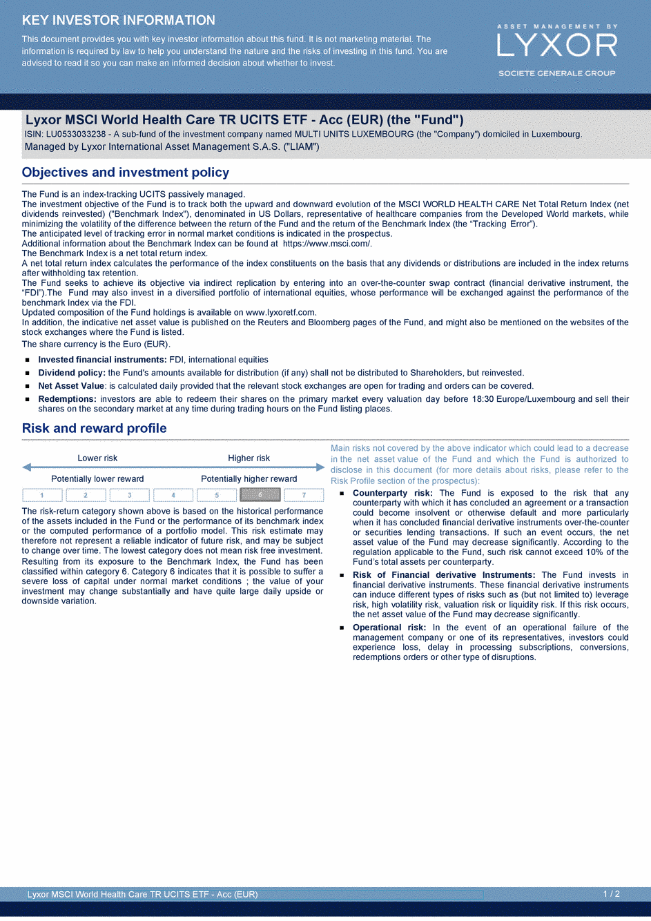 DICI Lyxor MSCI World Health Care TR UCITS ETF - Acc (EUR) - 19/02/2021 - Anglais