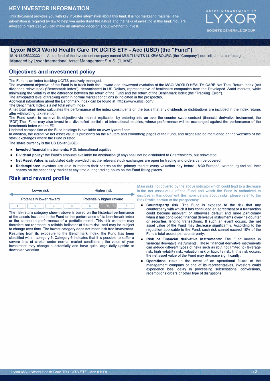 DICI Lyxor MSCI World Health Care TR UCITS ETF - Acc (USD) - 19/02/2021 - Anglais