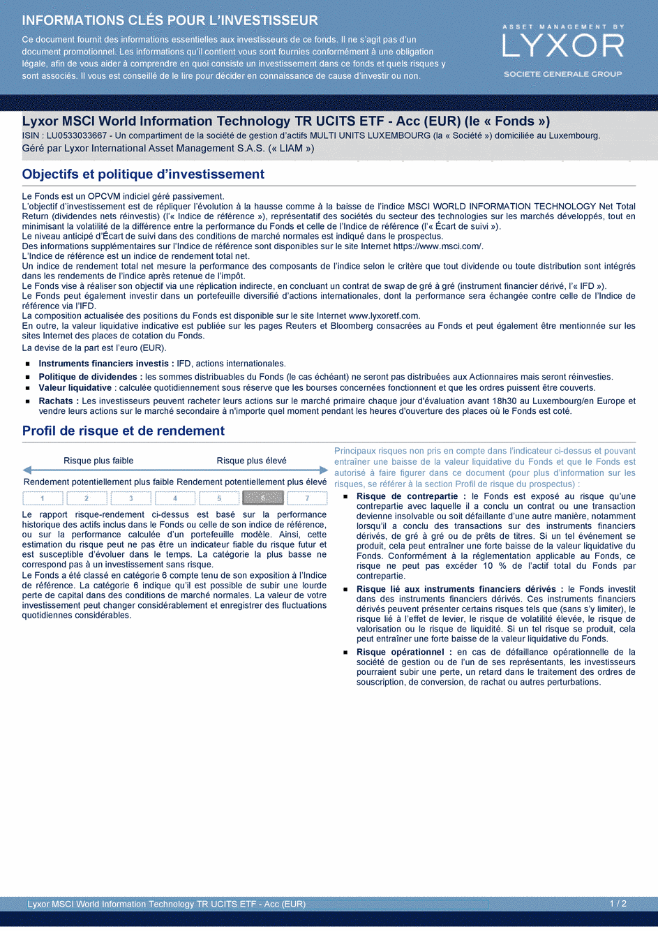 DICI Lyxor MSCI World Information Technology TR UCITS ETF - Acc (EUR) - 10/07/2020 - Français
