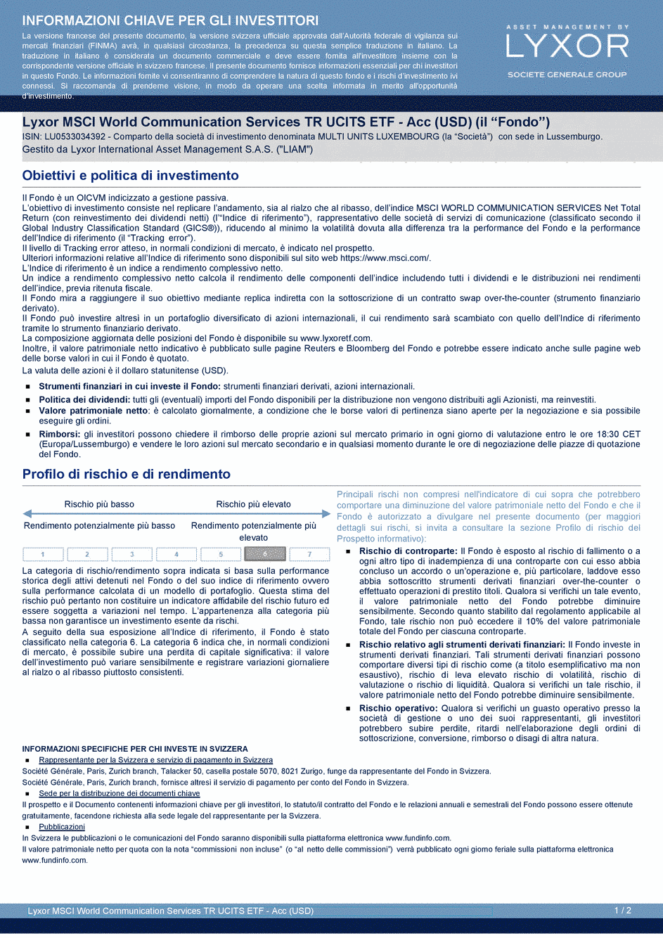 DICI Lyxor MSCI World Communication Services TR UCITS ETF - Acc (USD) - 26/08/2020 - Italien