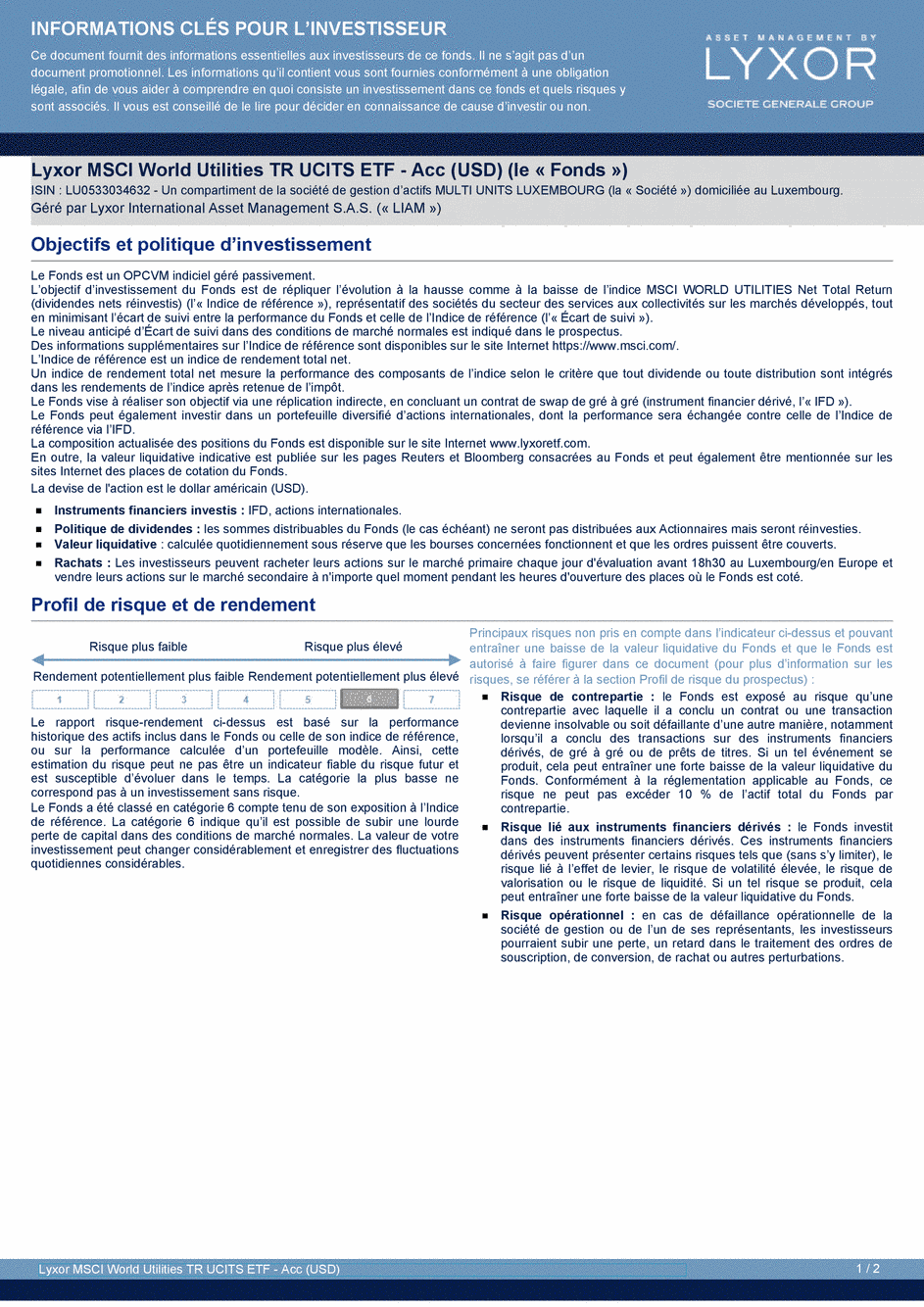 DICI Lyxor MSCI World Utilities TR UCITS ETF - Acc (USD) - 26/08/2020 - Français