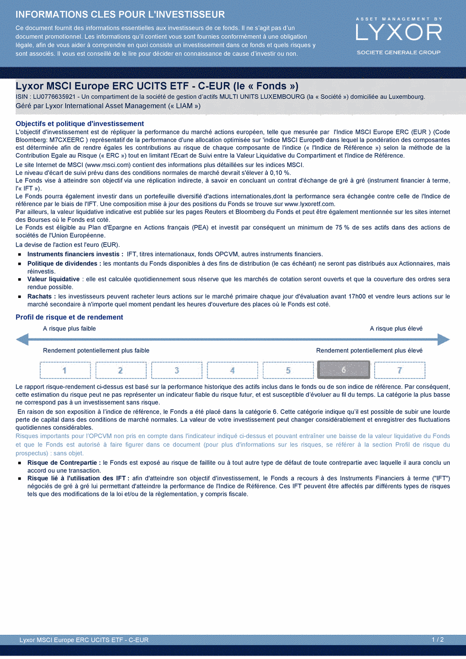 DICI LYXOR UCITS ETF SMARTIX EURO iSTOXX 50 Equal Risk - C-EUR - 15/02/2016 - Français