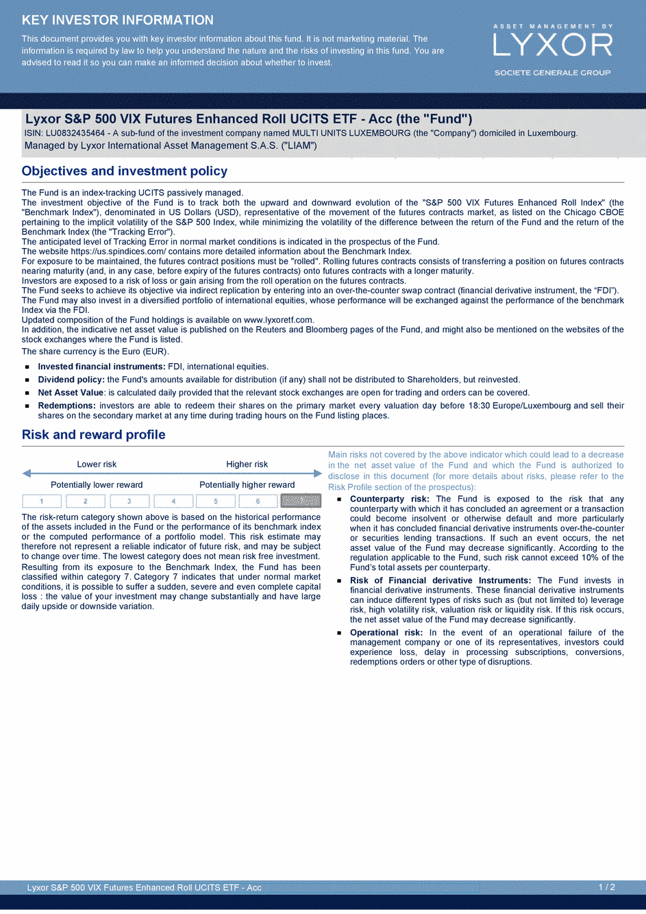 DICI Lyxor S&P 500 VIX Futures Enhanced Roll UCITS ETF - Acc - 19/02/2021 - Anglais