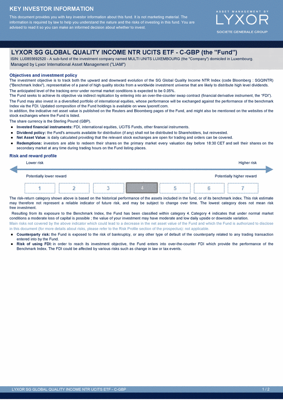 DICI Lyxor SG Global Quality Income NTR UCITS ETF - Acc - 30/10/2015 - Anglais