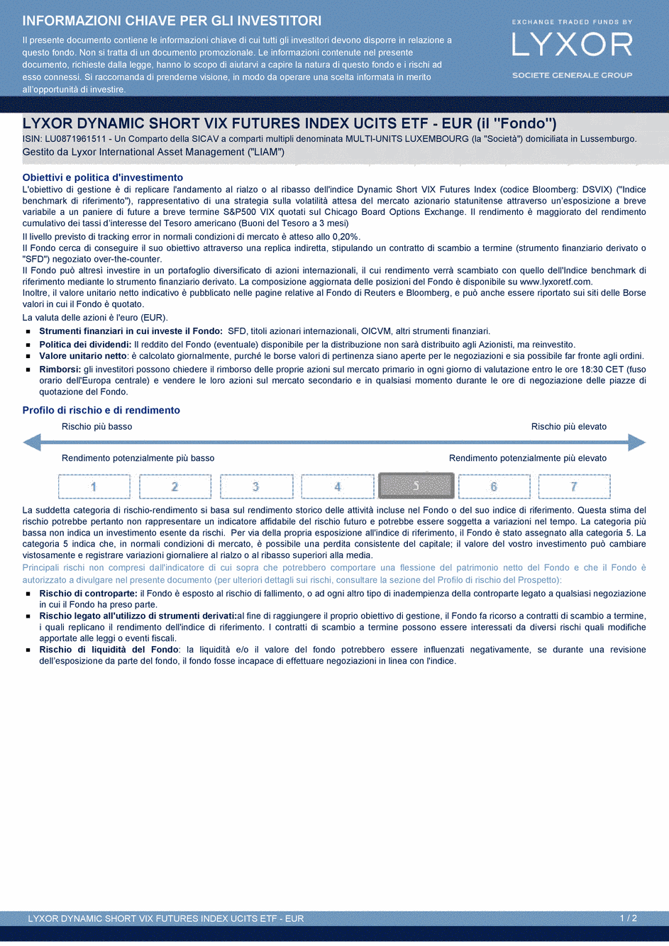 DICI Lyxor UCITS ETF DYNAMIC SHORT VIX - EUR - 01/04/2015 - Italien