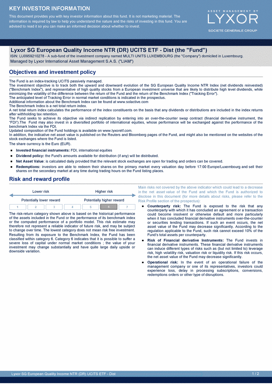 DICI Lyxor SG European Quality Income NTR (DR) UCITS ETF - Dist - 19/02/2021 - Anglais