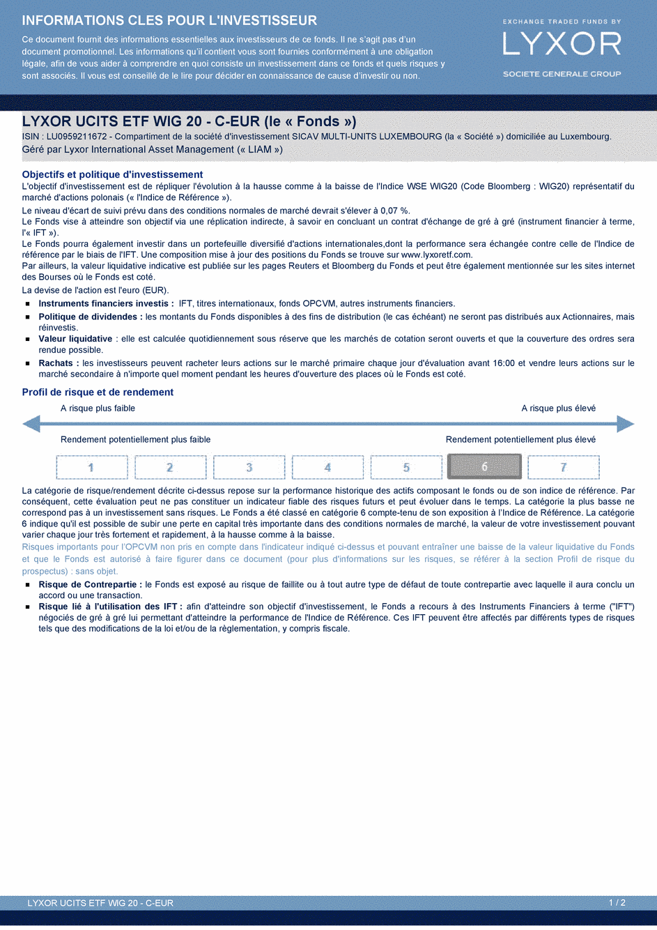 DICI Lyxor WIG 20 UCITS ETF - C-EUR - 26/03/2015 - Français