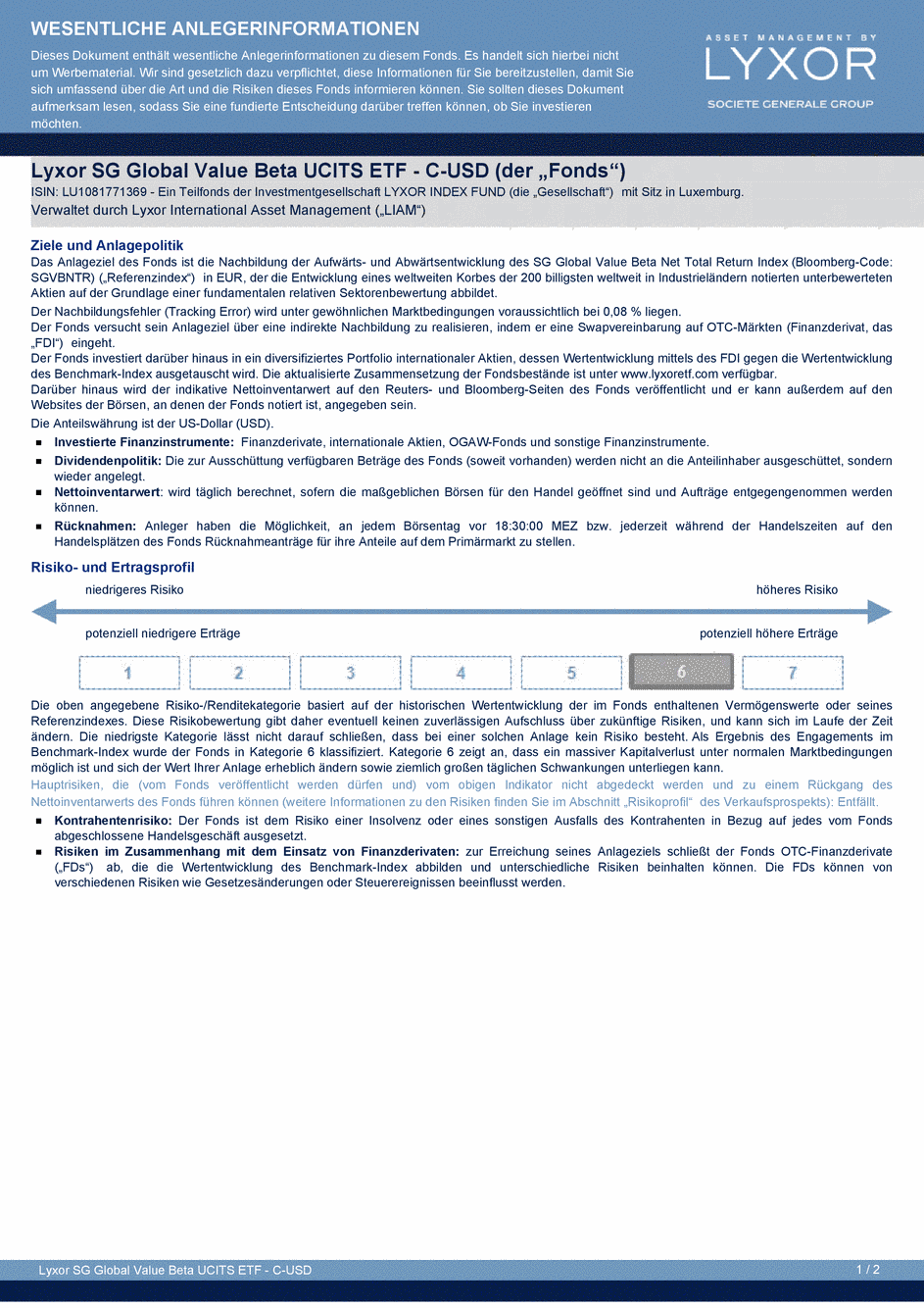 DICI Lyxor SG Global Value Beta UCITS ETF - Acc - 15/04/2015 - Allemand