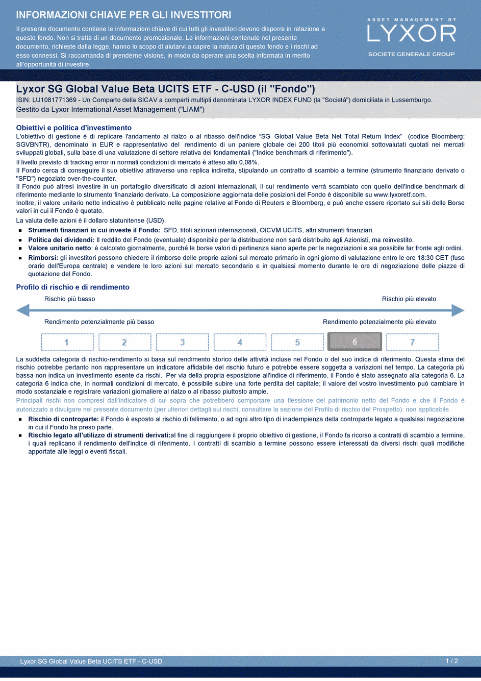 DICI Lyxor SG Global Value Beta UCITS ETF - Acc - 15/04/2015 - Italien