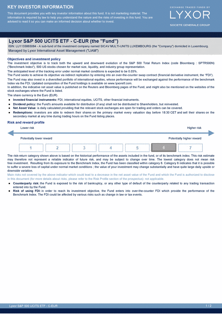 DICI Lyxor S&P 500 UCITS ETF - Acc - 27/04/2015 - Anglais