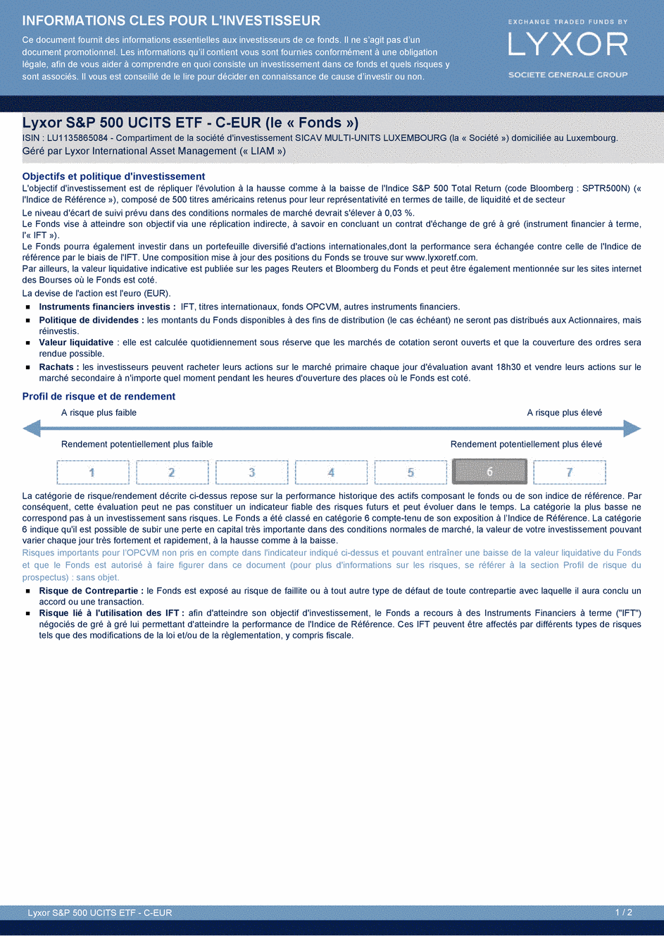 DICI Lyxor S&P 500 UCITS ETF - Acc - 27/04/2015 - Français
