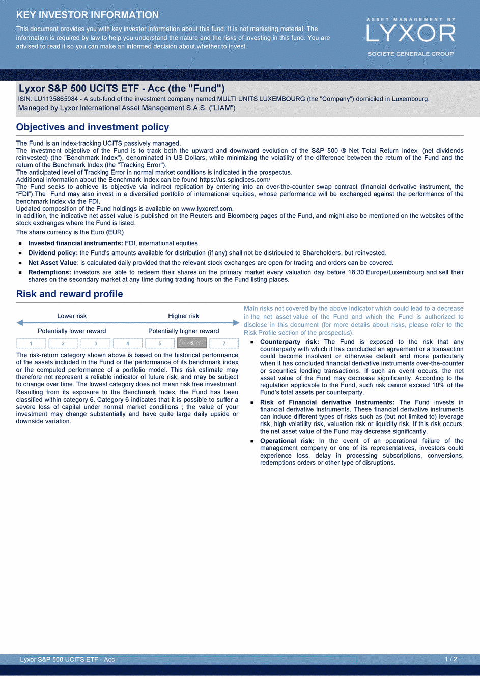 DICI Lyxor S&P 500 UCITS ETF - Acc - 19/02/2021 - Anglais