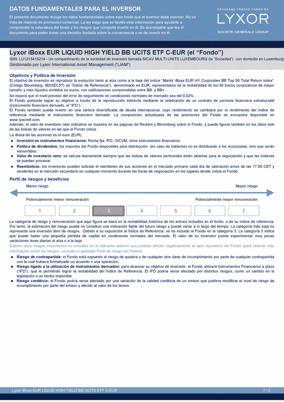 DICI Lyxor iBoxx EUR Liquid High Yield BB UCITS ETF - Acc - 30/04/2015 - Espagnol