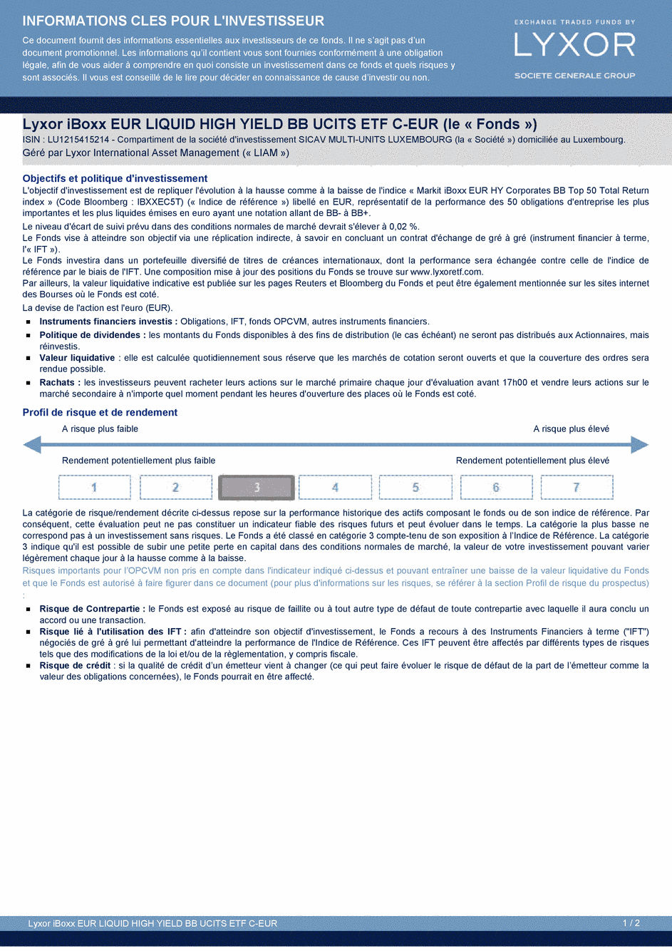 DICI Lyxor iBoxx EUR Liquid High Yield BB UCITS ETF - Acc - 30/04/2015 - Français