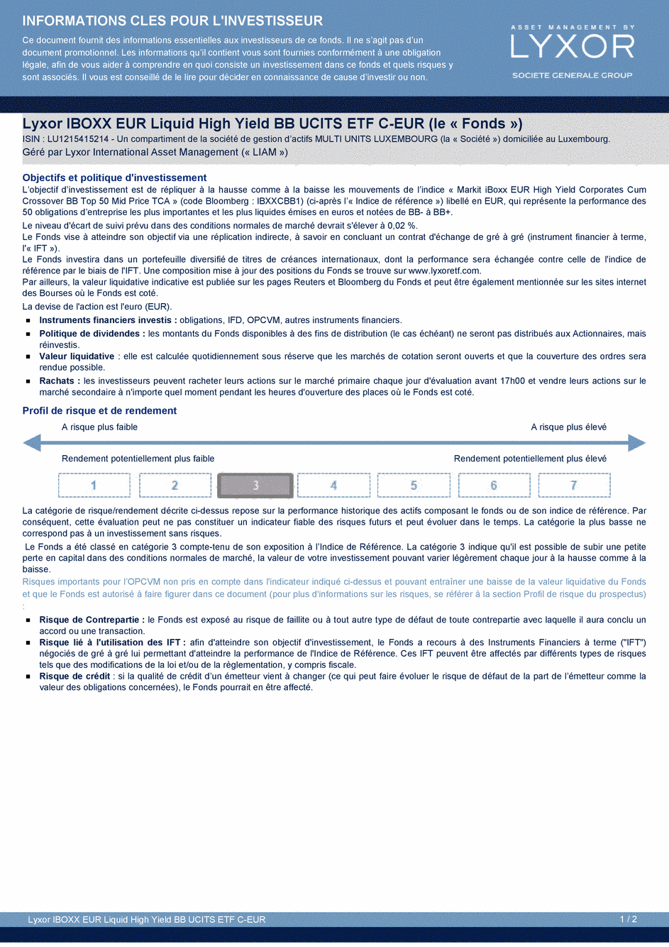 DICI Lyxor iBoxx EUR Liquid High Yield BB UCITS ETF - Acc - 24/11/2015 - Français