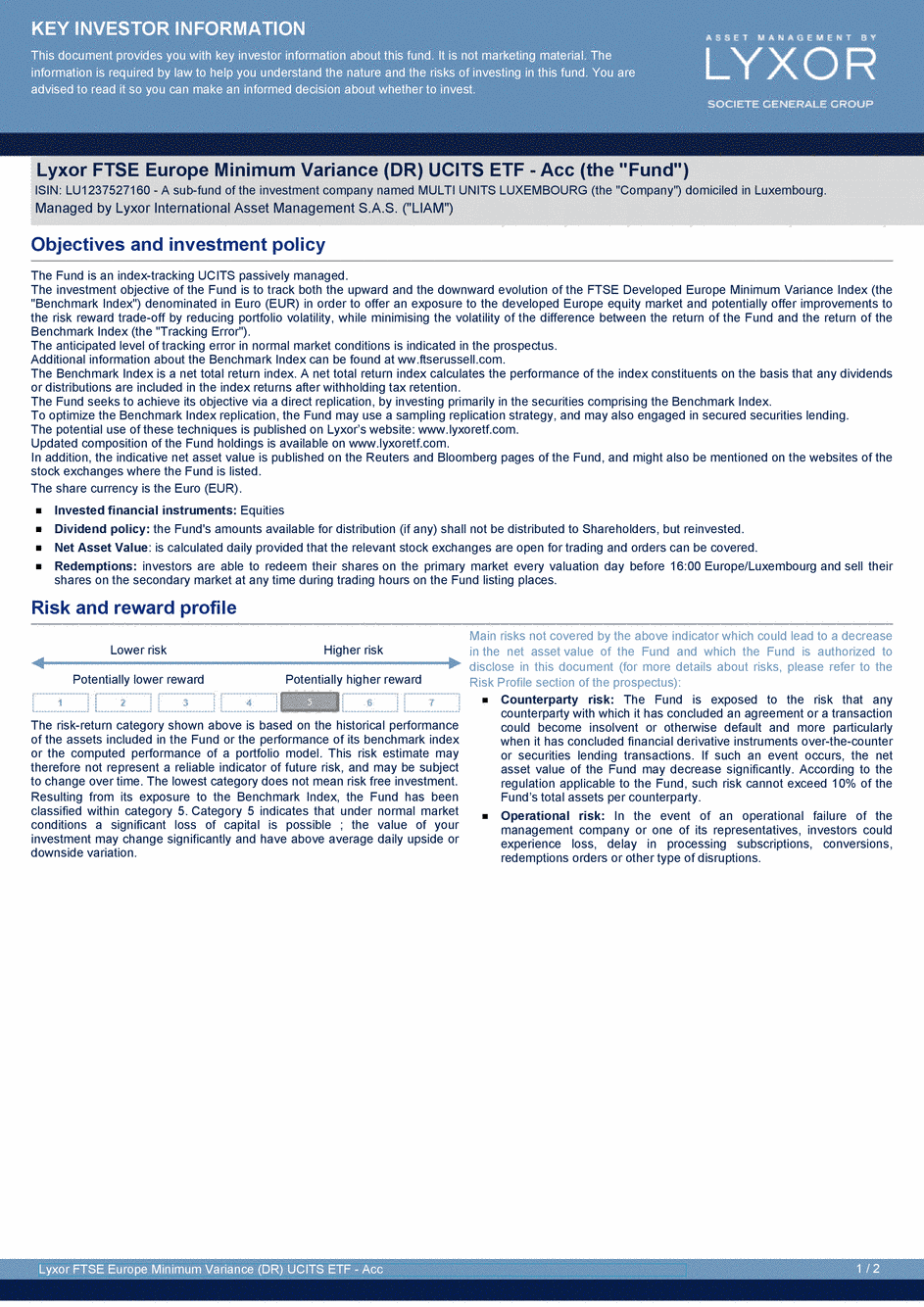 DICI Lyxor FTSE Europe Minimum Variance (DR) UCITS ETF - Acc - 19/02/2021 - Anglais
