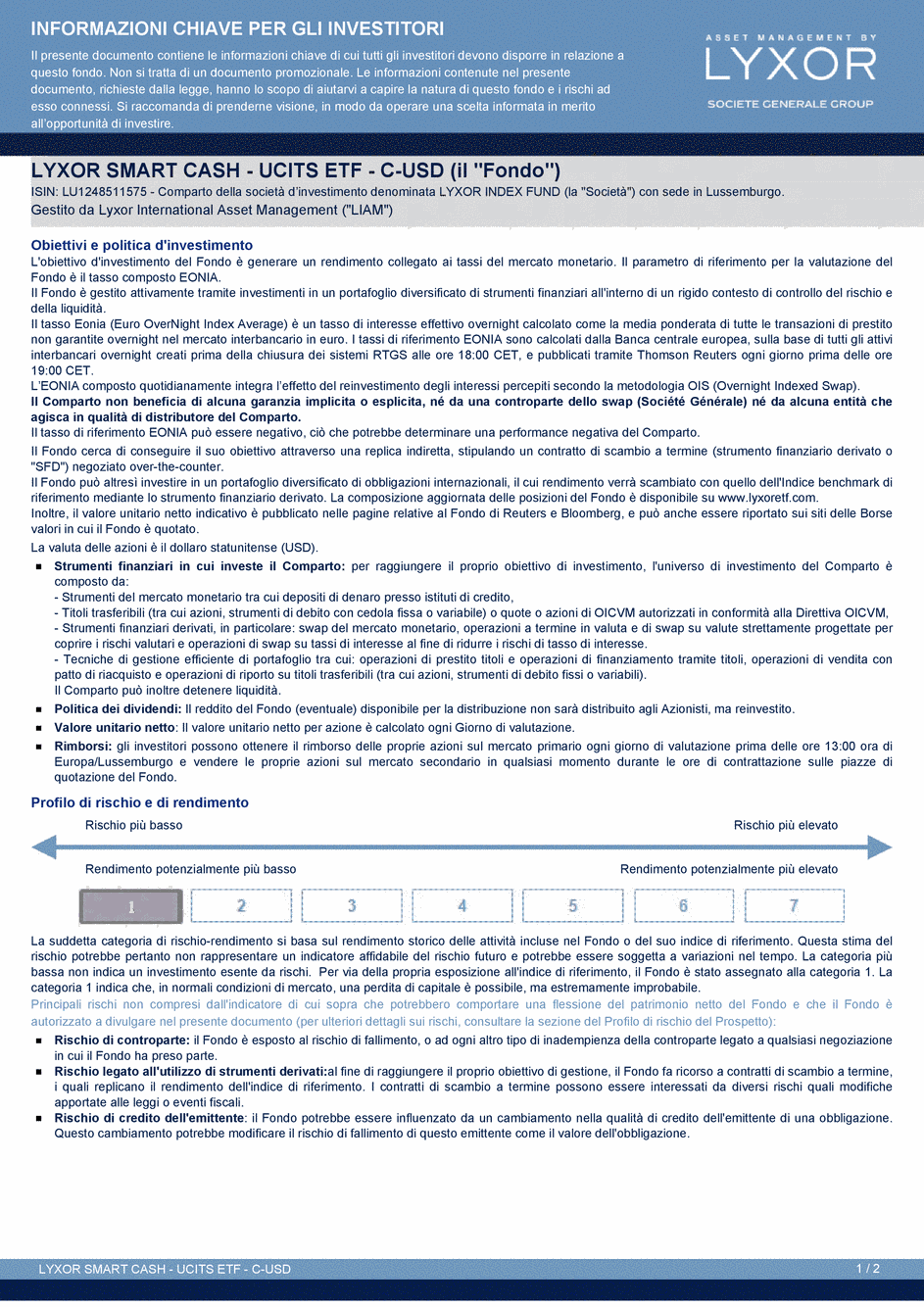 DICI Lyxor Smart Overnight Return - UCITS ETF C-USD - 30/06/2015 - Italien