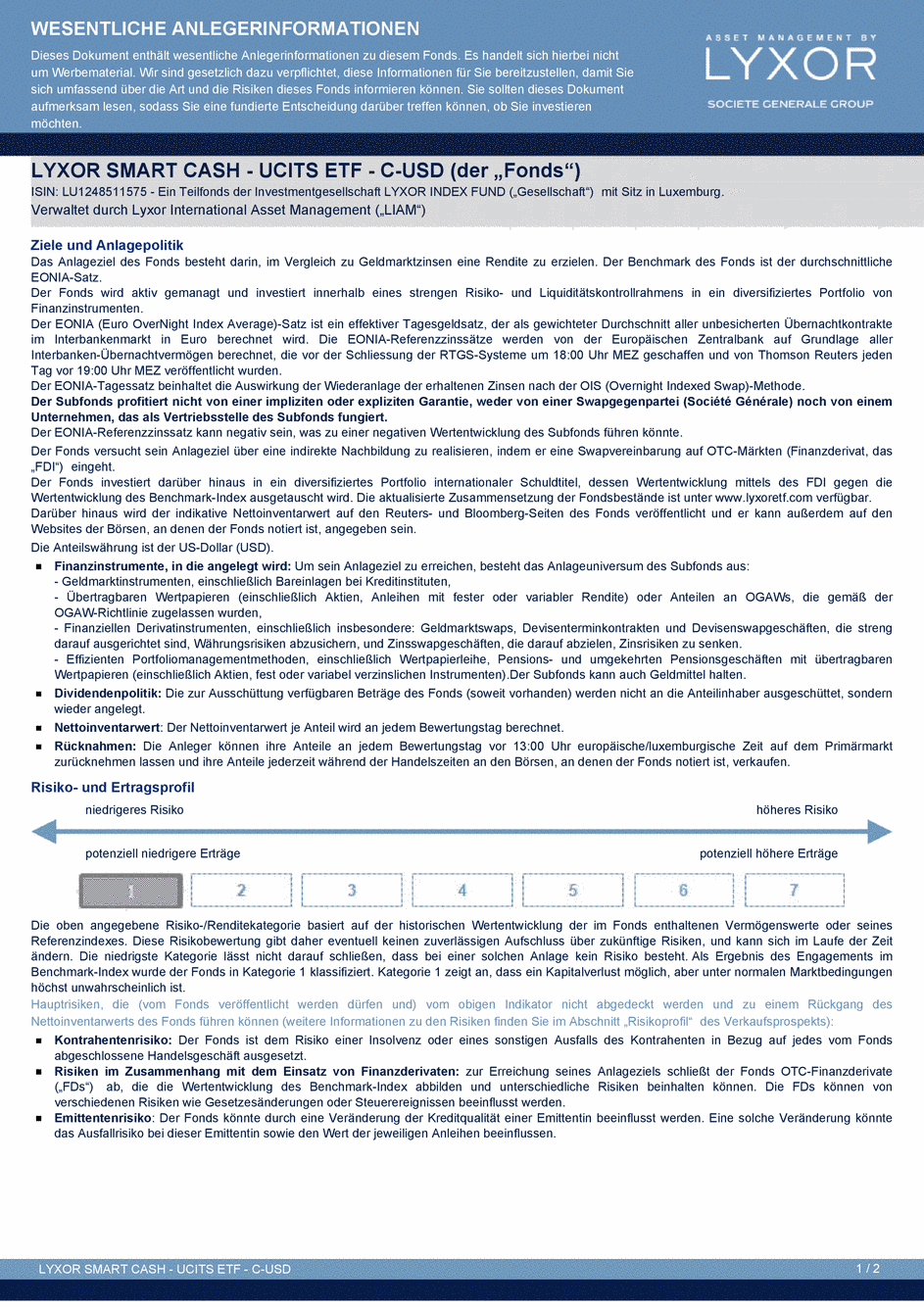 DICI Lyxor Smart Overnight Return - UCITS ETF C-USD - 30/06/2015 - Allemand