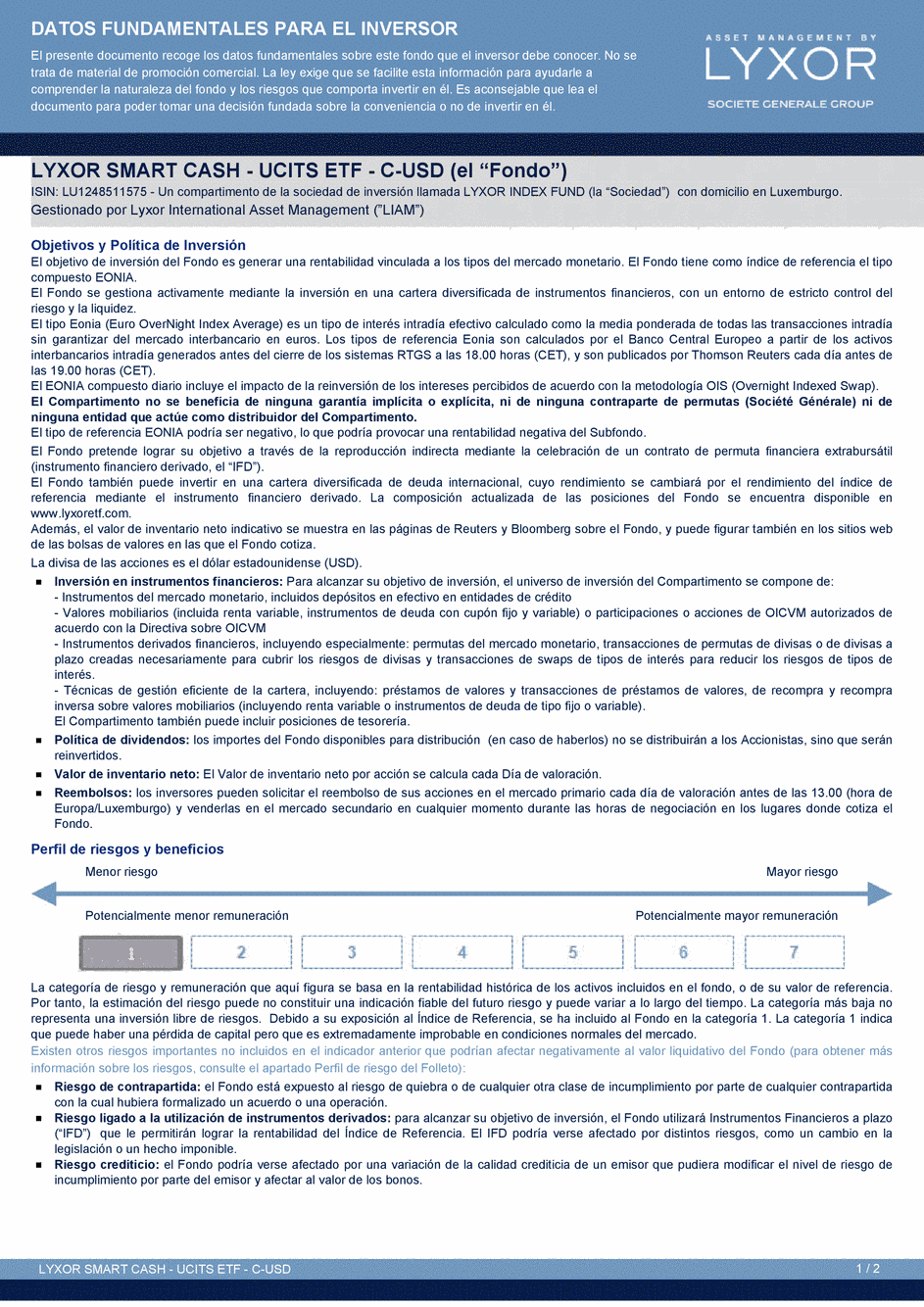 DICI Lyxor Smart Overnight Return - UCITS ETF C-USD - 30/06/2015 - Espagnol