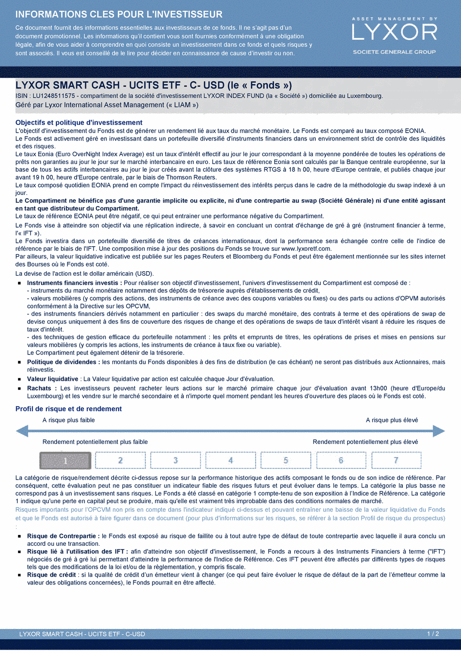 DICI Lyxor Smart Overnight Return - UCITS ETF C-USD - 30/06/2015 - Français