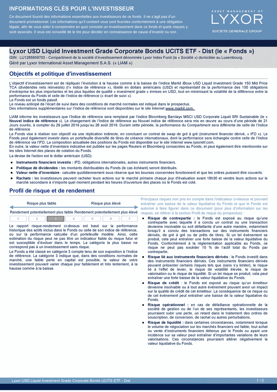 DICI Lyxor ESG USD Corporate Bond (DR) UCITS ETF - Dist - 29/07/2019 - Français