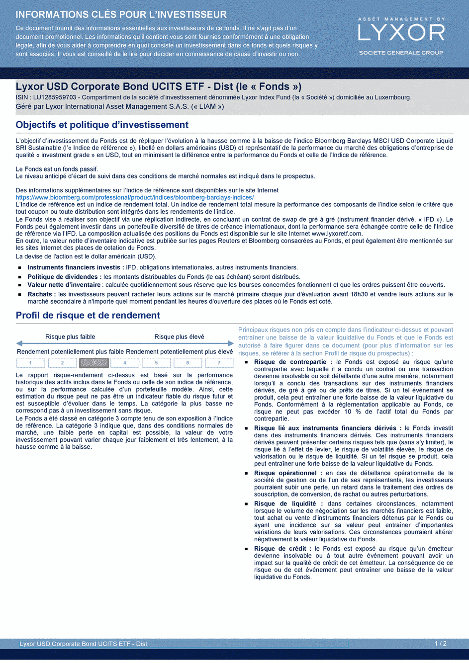 DICI Lyxor ESG USD Corporate Bond (DR) UCITS ETF - Dist - 26/08/2019 - Français