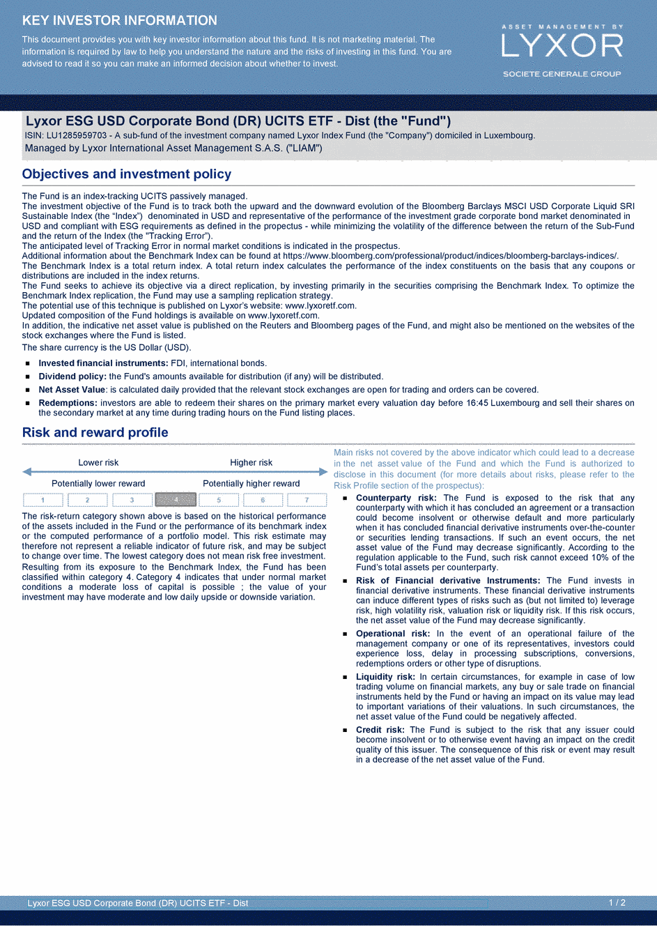 DICI Lyxor ESG USD Corporate Bond (DR) UCITS ETF - Dist - 19/02/2021 - Anglais