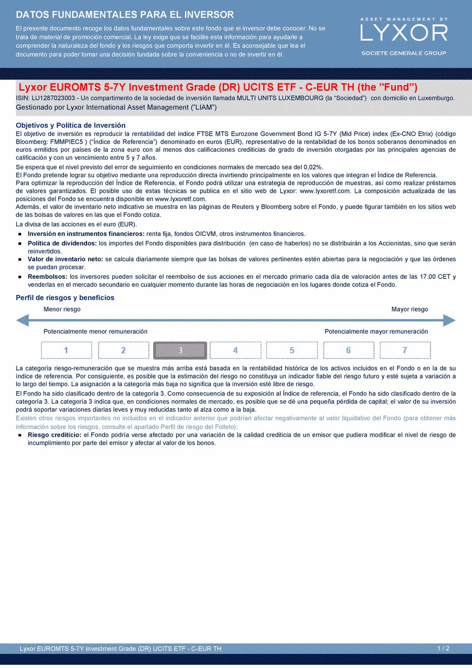 DICI Lyxor Euro Government Bond 5-7Y (DR) UCITS ETF - Acc - 30/06/2016 - Espagnol