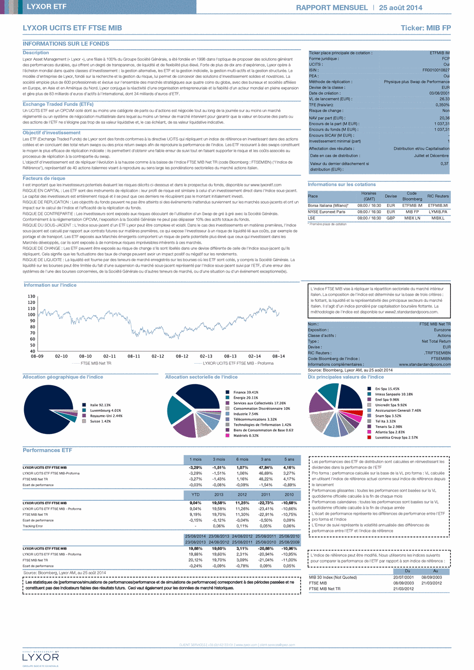 Reporting Lyxor FTSE MIB UCITS ETF - Dist - 25/08/2014 - Français