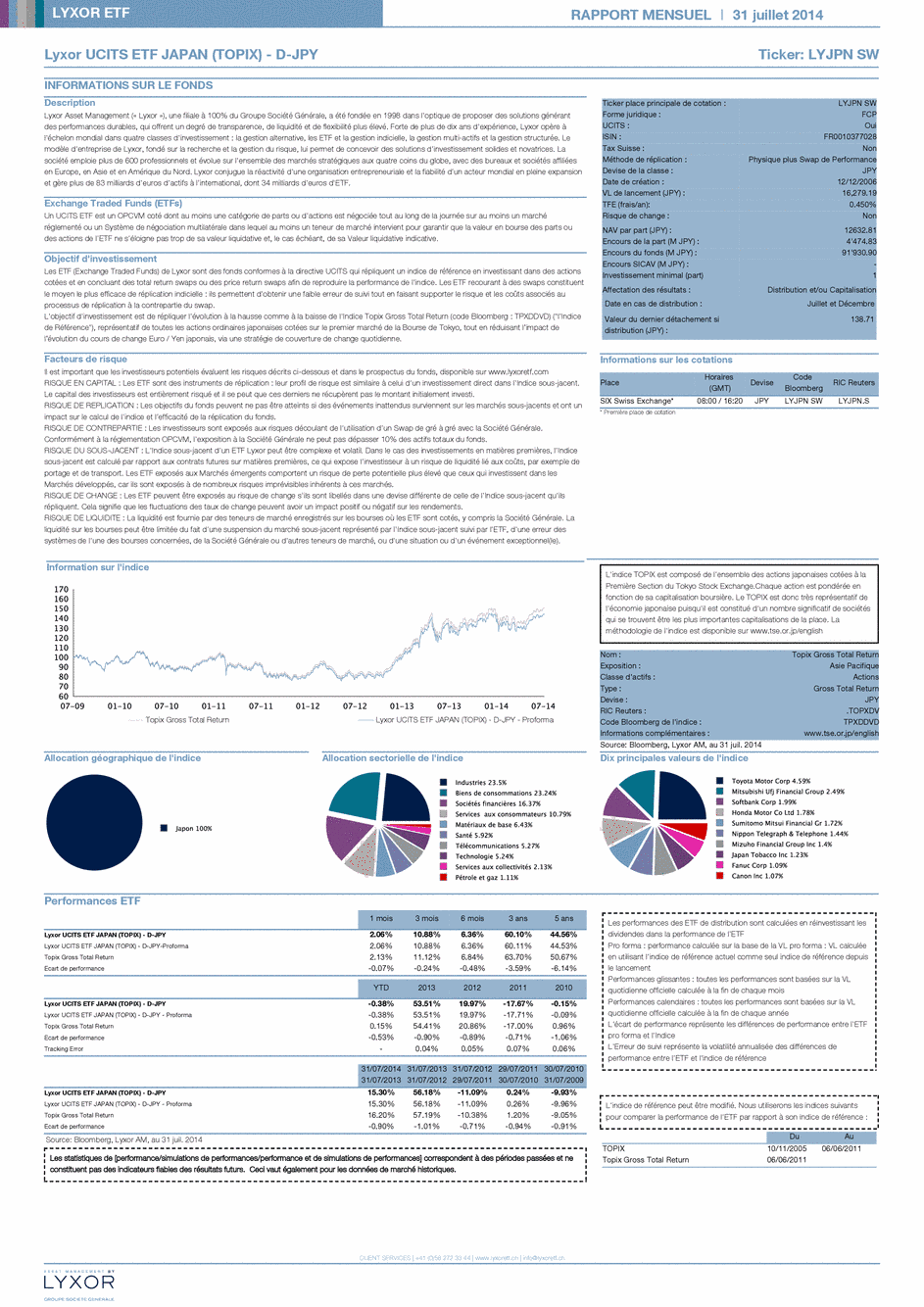 Reporting Lyxor Japan (TOPIX) (DR) UCITS ETF - Dist JPY - 31/07/2014 - Français