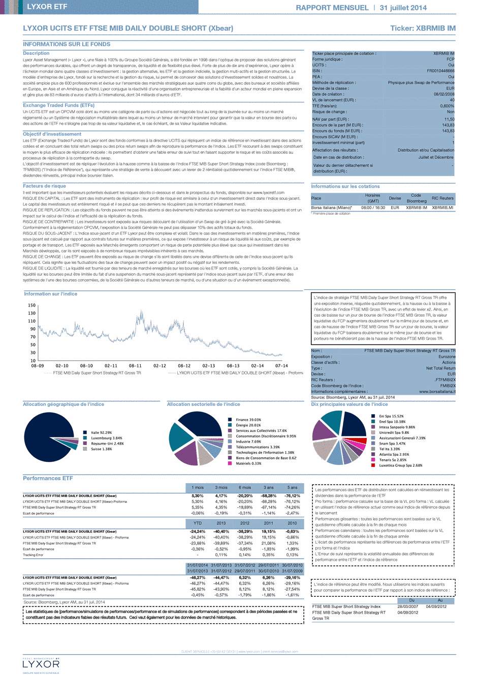 Reporting Lyxor FTSE MIB Daily (-2x) Inverse (Xbear) UCITS ETF - Acc - 31/07/2014 - Français