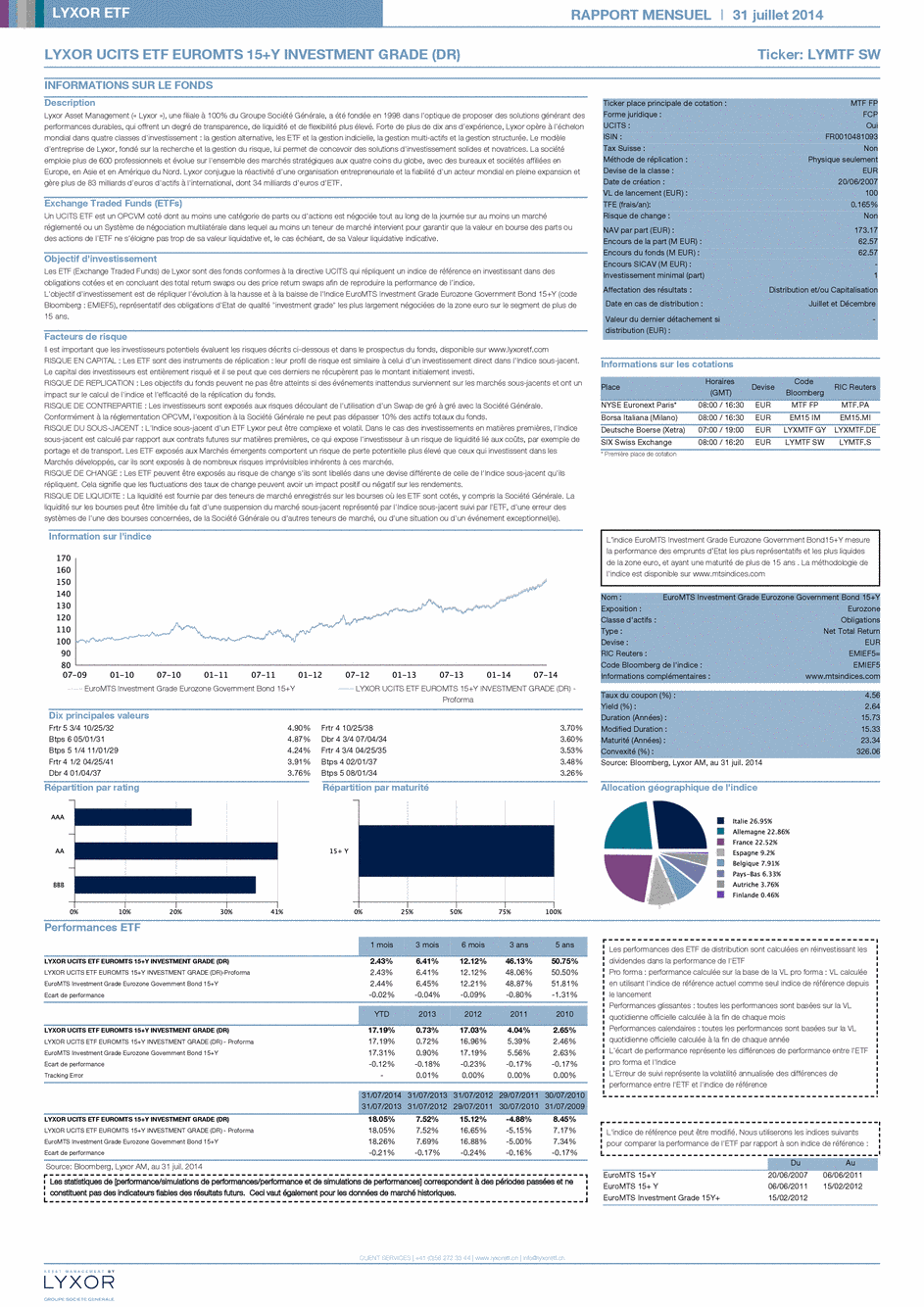 Reporting LYXOR UCITS ETF EUROMTS 15+Y INVESTMENT GRADE (DR) - 31/07/2014 - Français