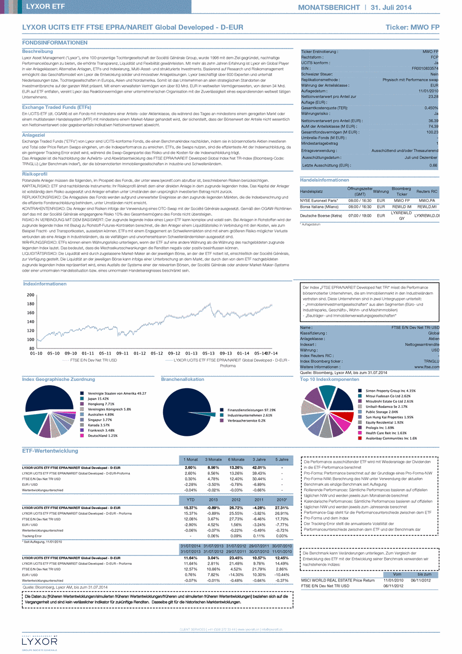 Reporting LYXOR FTSE EPRA/NAREIT Global Developed UCITS ETF - D-EUR - 31/07/2014 - Allemand