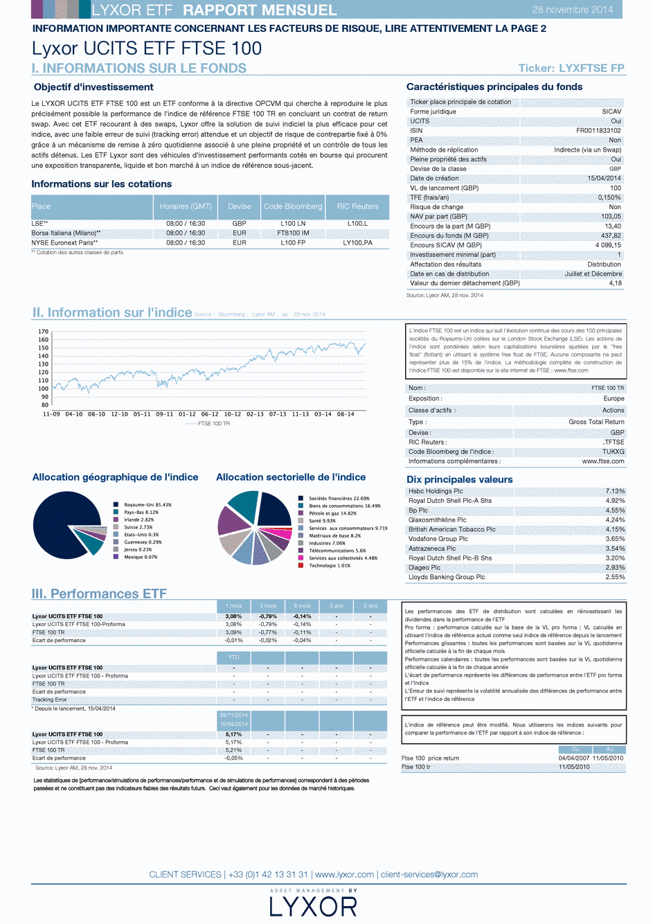 Reporting LYXOR UCITS ETF FTSE 100 D-GBP - 30/11/2014 - Français